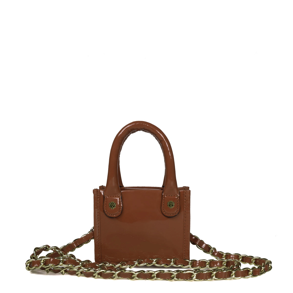 Micro Sized Hand Bag in Tan Patent Leather