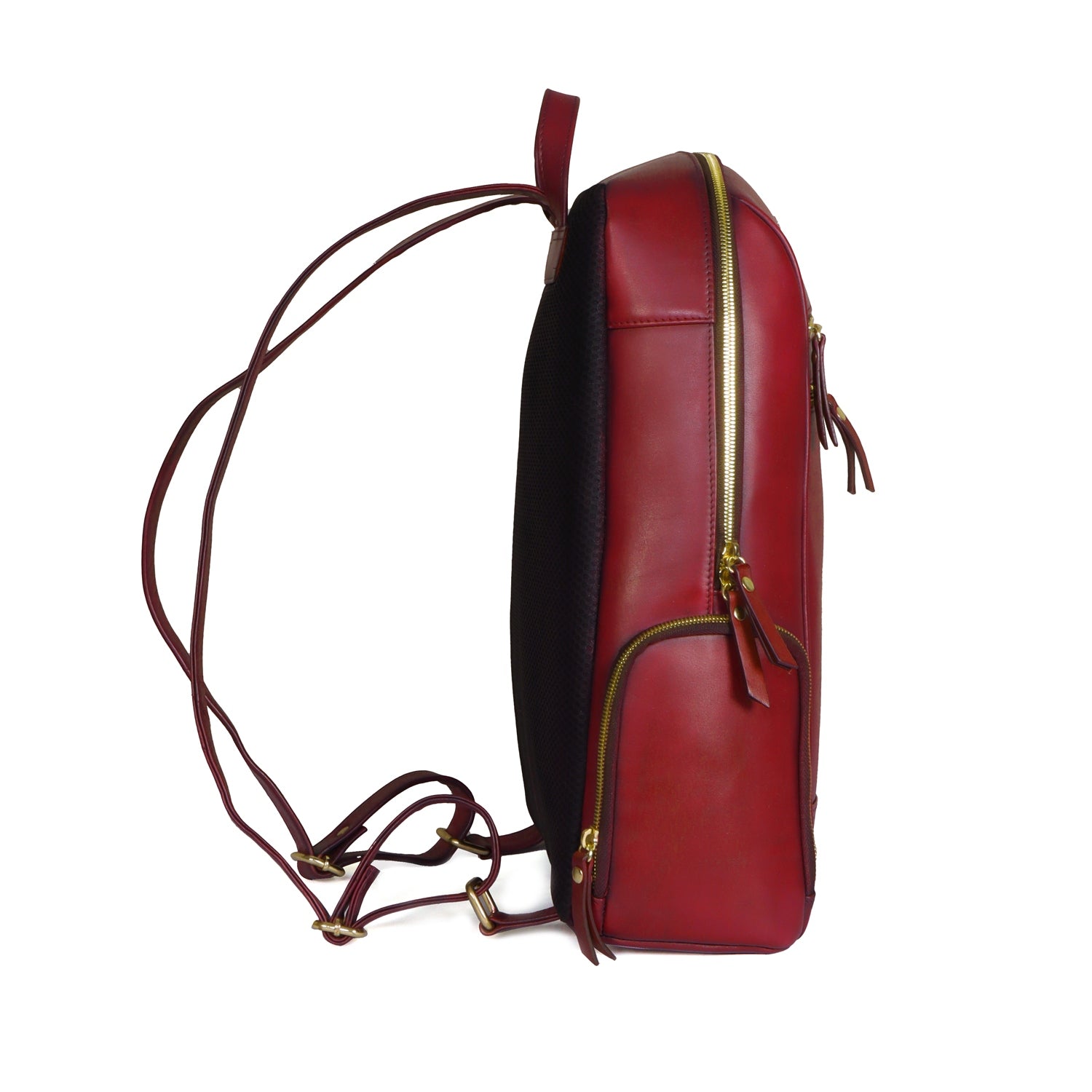 Wine Italian Leather Multi-Pockets Metal Lion Logo Women's Backpack