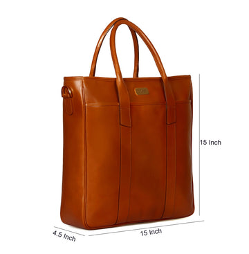 Detachable Strap Full-Length Exterior Pockets Zip Compartment Tan Leather Tote Bag By Brune & Bareskin