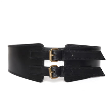 Double Buckle Corset Black Leather Belt With Golden Buckle By Brune & Bareskin