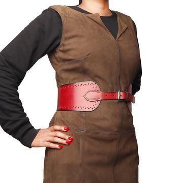 Corset Wine Leather Belt with Metal Fleck Detailing