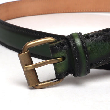 Green Leather Antique Look Buckle Ladies Belt By Brune & Bareskin