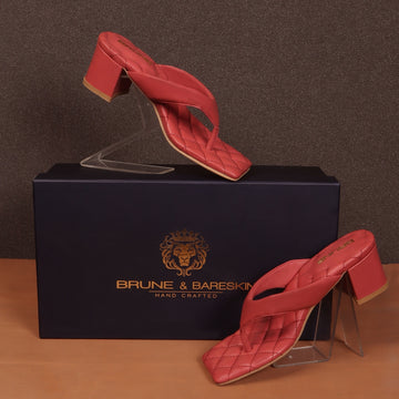 Pink V-Shaped Diamond Stitched Blocked Heel Slider Slipper For Women By Brune & Bareskin