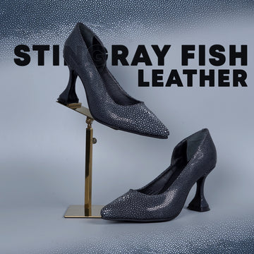 Ladies Fluted High Heel Pumps Footwear Handmade Double Stitching Comfort Exotic Stingray Fish Leather