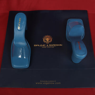 Transparent Open Toe Strap Sky Blue Platform Blocked Heel Sandal By Brune & Bareskinm