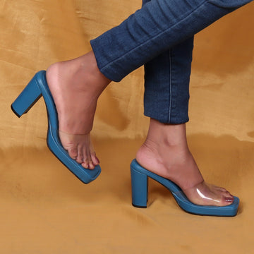 Transparent Open Toe Strap Sky Blue Platform Blocked Heel Sandal By Brune & Bareskinm