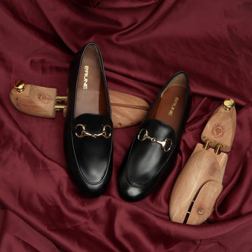 Women's Black Leather Horsebit Slip-On By Brune & Bareskin