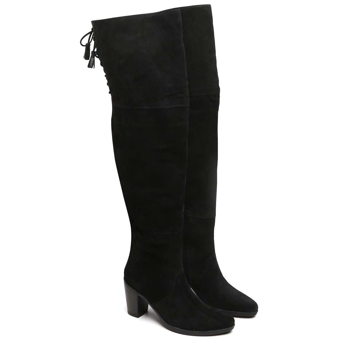 Black Suede Leather Top Lace Knee High Ladies Boots By Brune & Bareskin