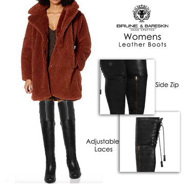 Top Lace Knee High Black Genuine Leather Ladies Boots By Brune &Bareskin