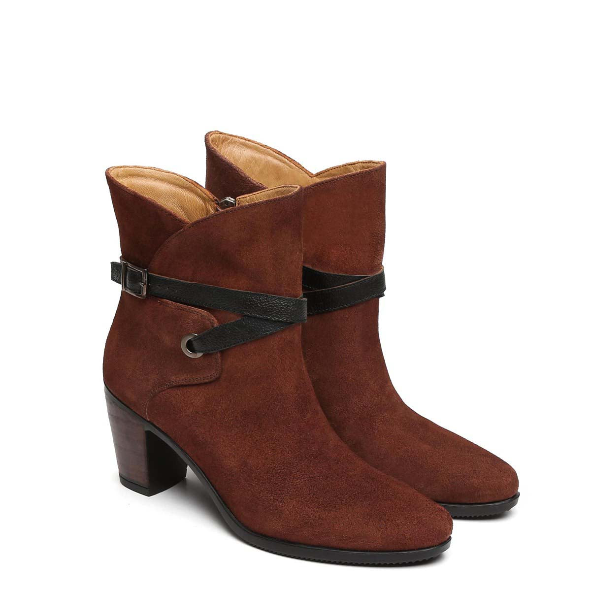 Brown Suede Leather With Black Strap Ladies Boots By Brune & Bareskin