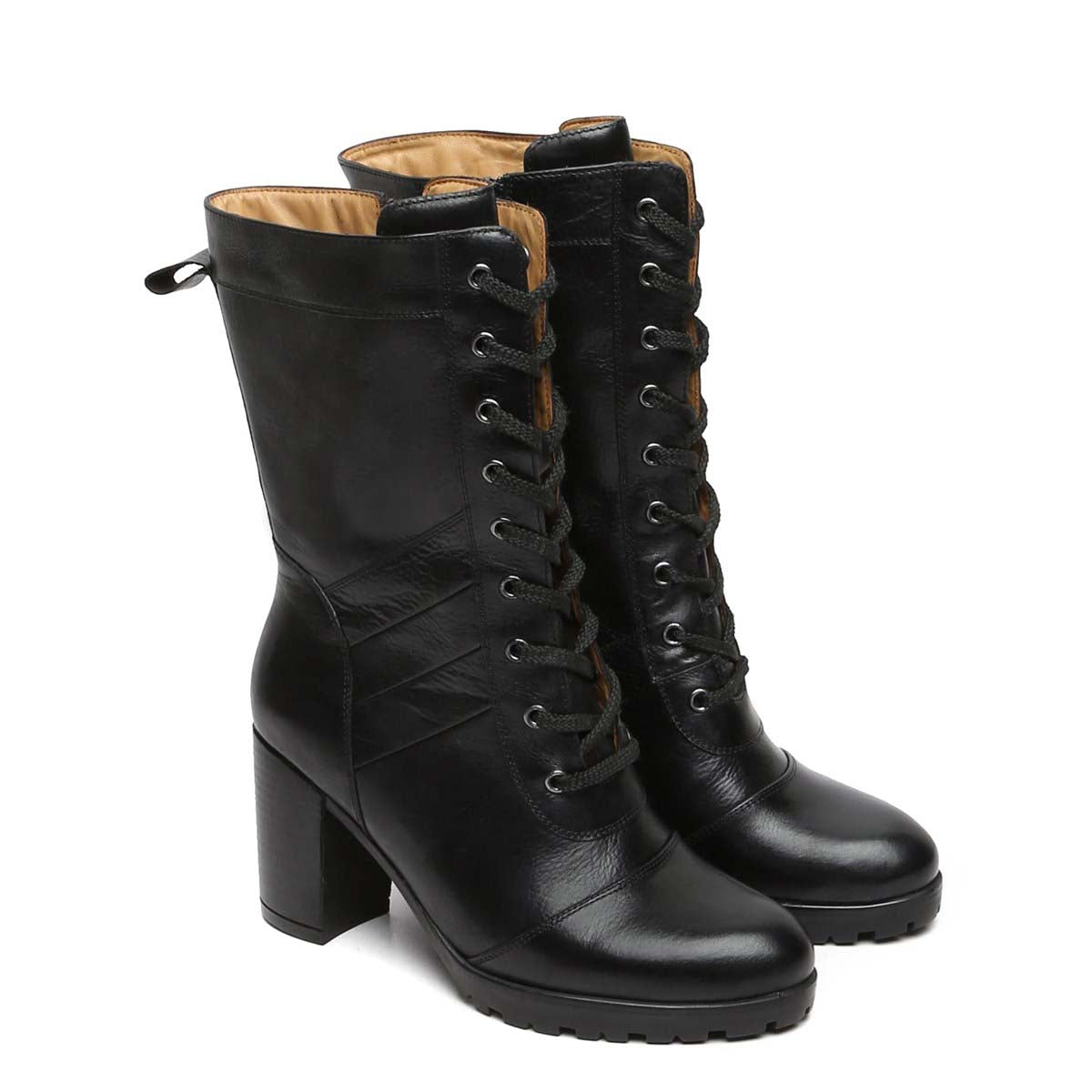 Black Leather Long Lace Up Ladies Boots By Brune & Bareskin