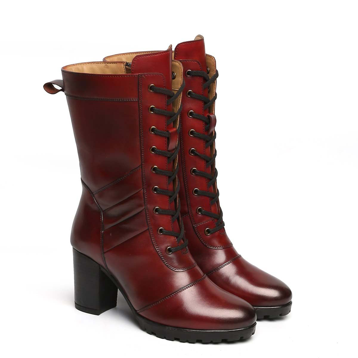 Wine Leather Long Lace Up Ladies Boots By Brune & Bareskin