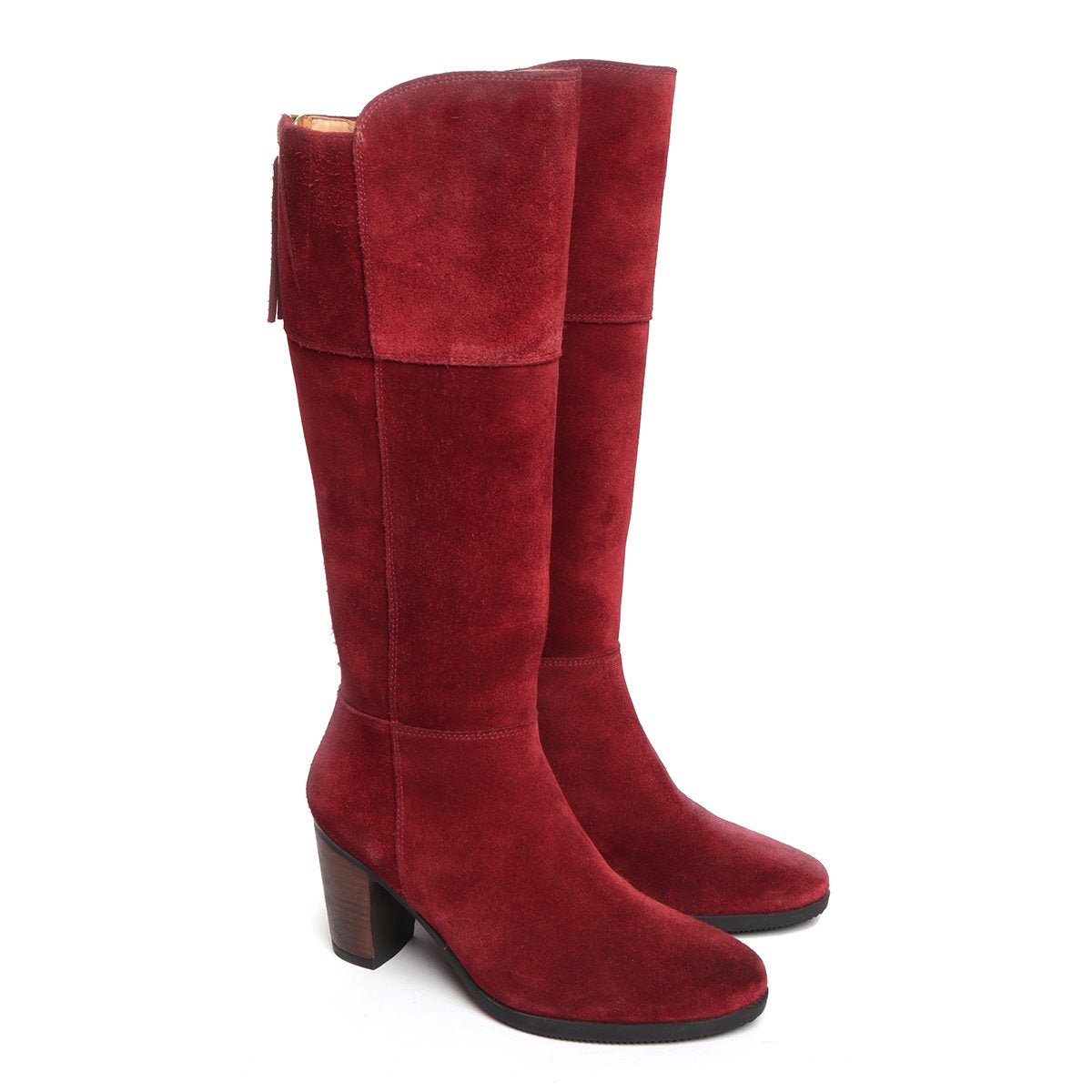 Red Suede Leather Knee Height Back Zip Ladies Boots By Brune & Bareskin