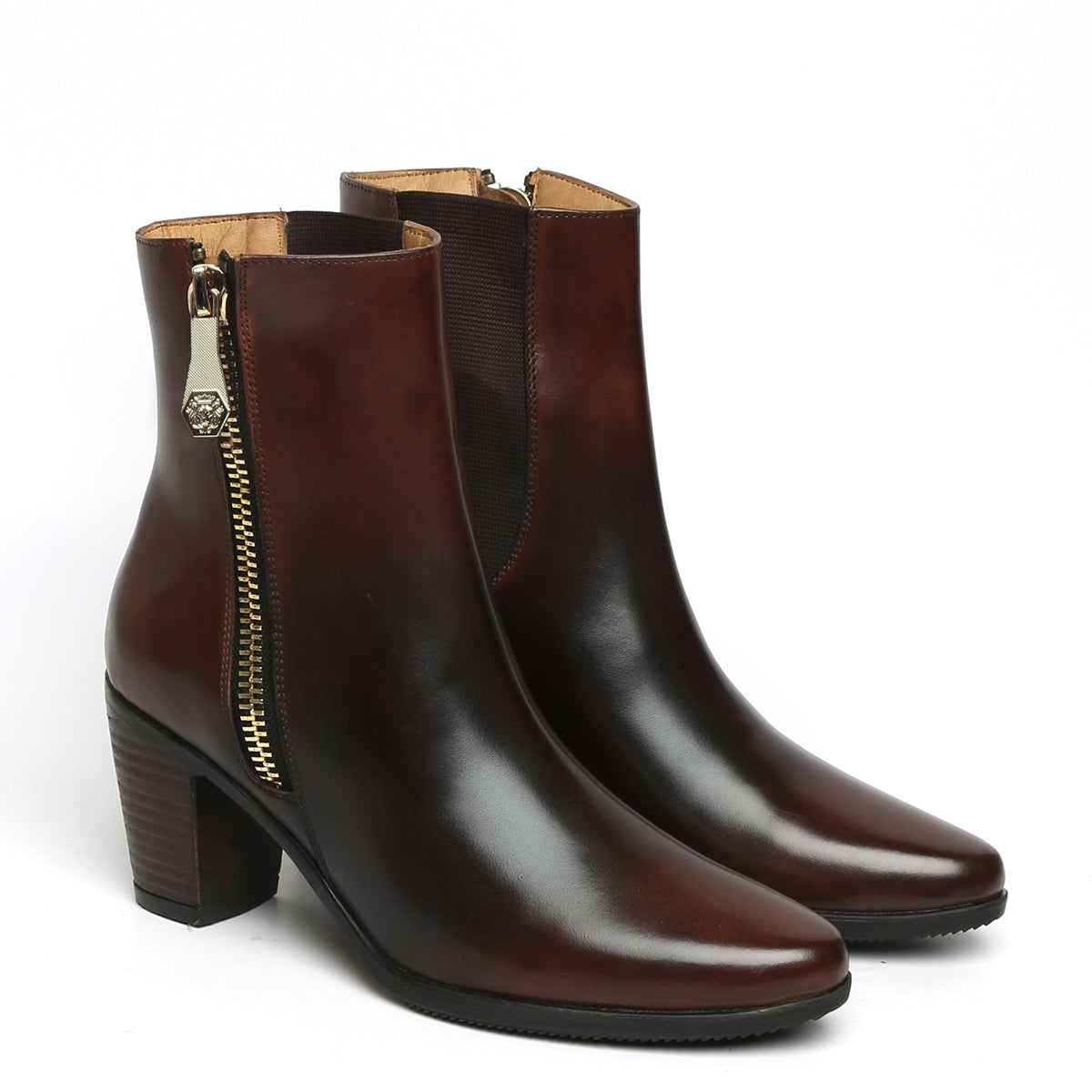 Smudged Dark Brown Dual Tone Leather Boots By Brune & Bareskin