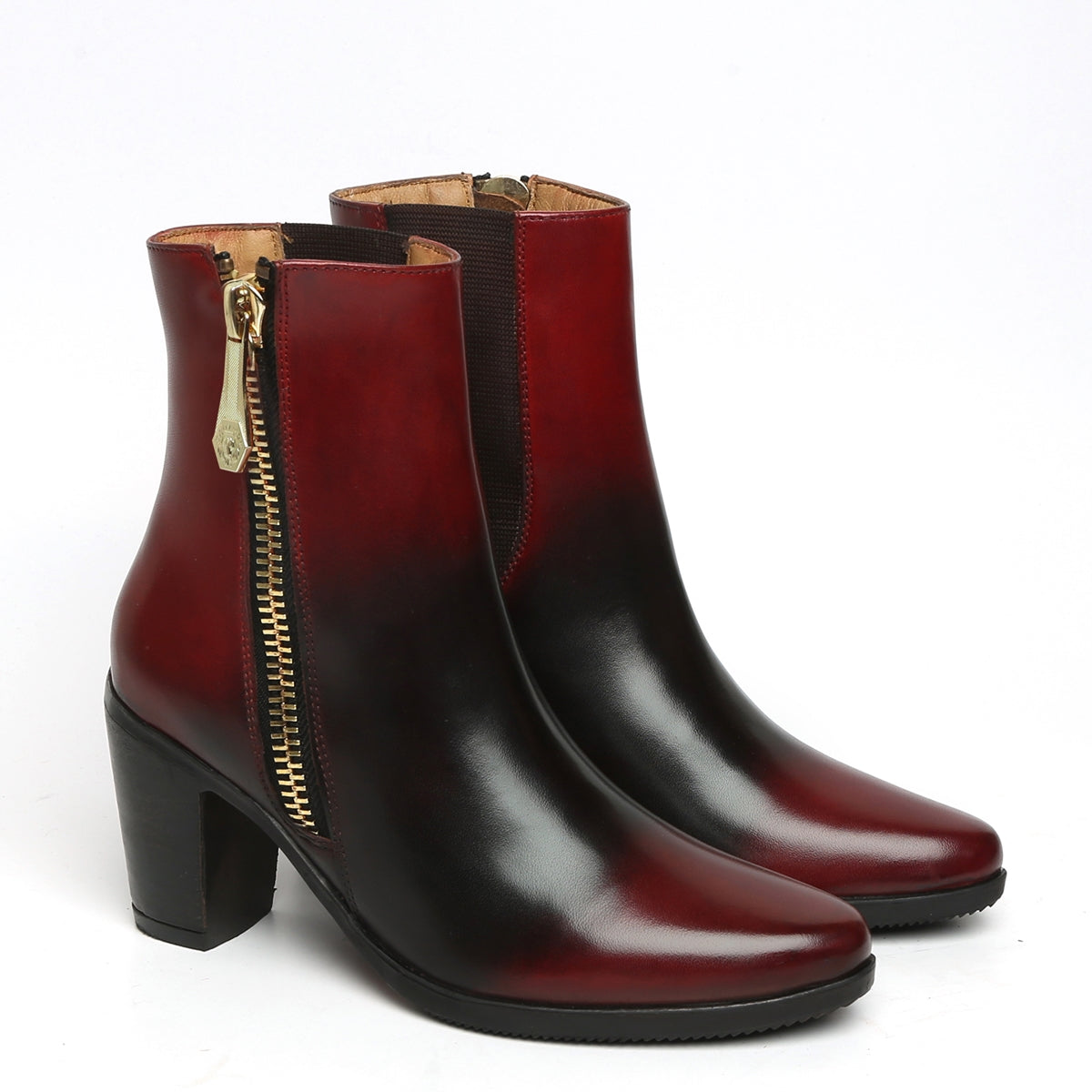 Smudged Wine Dual Tone Leather Boots By Brune & Bareskin