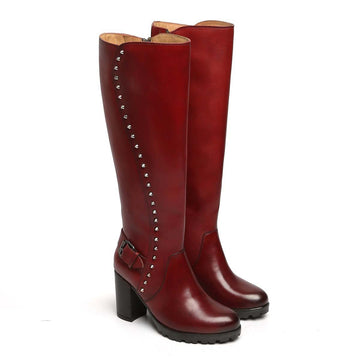 Wine Side Studded Leather Long Ladies Boots By Brune & Bareskin