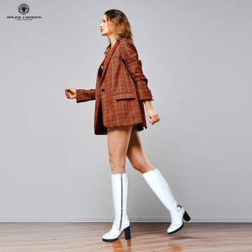 Luxourious White Leather Blocked Heel Buckled Long Zipper Boots For Ladies By Brune & Bareskin