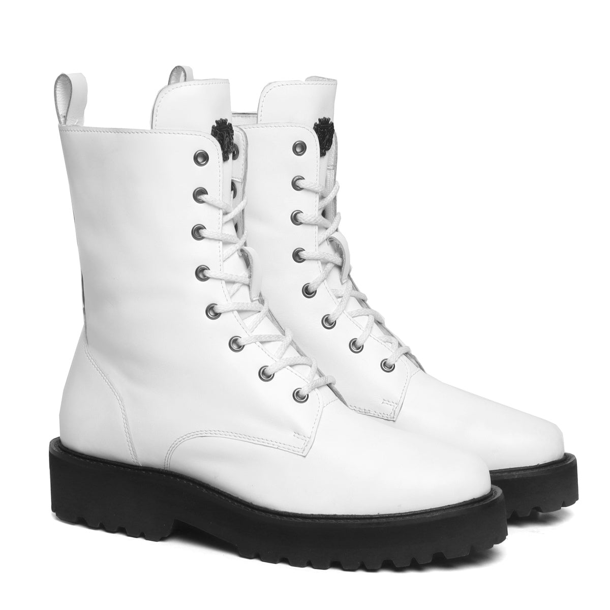 Lightweight Boot For Women White Leather With Contrasting Black Sole By Brune & Bareskin