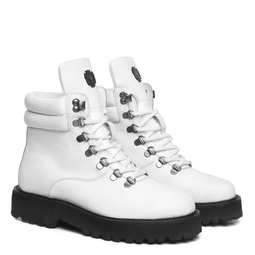 White High Ankle With Metal Lion Lace Up Ladies Boots By Brune & Bareskin