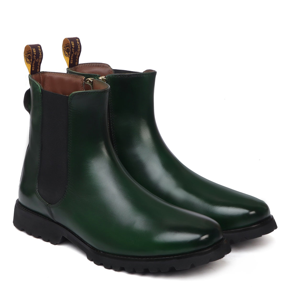 Green Hand Made Ankle Length Side Zip Light Weight Leather Sole Ladies Boots By Brune & Bareskin