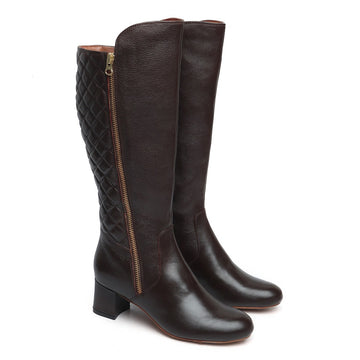 Dark Brown Ladies Long Boots Side Zip With Diamond Stitching Back Leather By Brune & Bareskin