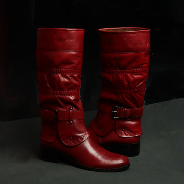 Ankle Foldable Ladies Boots Wine Leather Forever Comfort Adjustable Buckle Straps By Brune & Bareskin