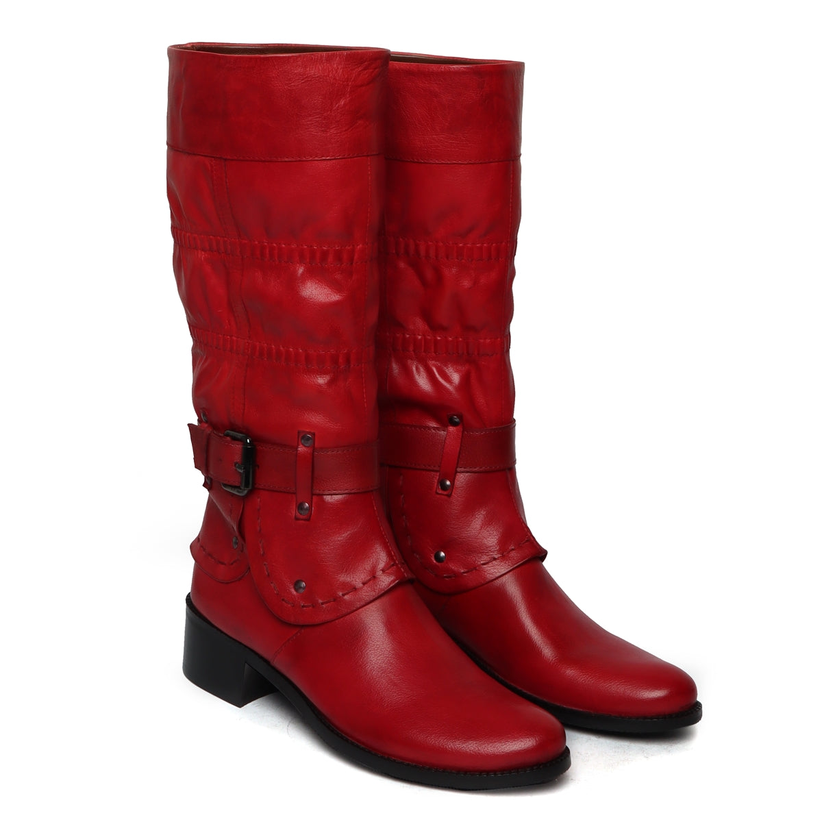 Red Forever Comfort Adjustable Buckle Straps ankle foldable ladies Boots By Brune & Bareskin