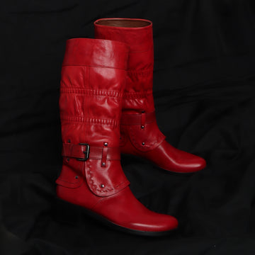 Red Forever Comfort Adjustable Buckle Straps ankle foldable ladies Boots By Brune & Bareskin