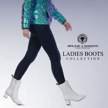 White Leather With Signature Metal Lion Long Lace-Ups Ladies Boots By Brune & Bareskin