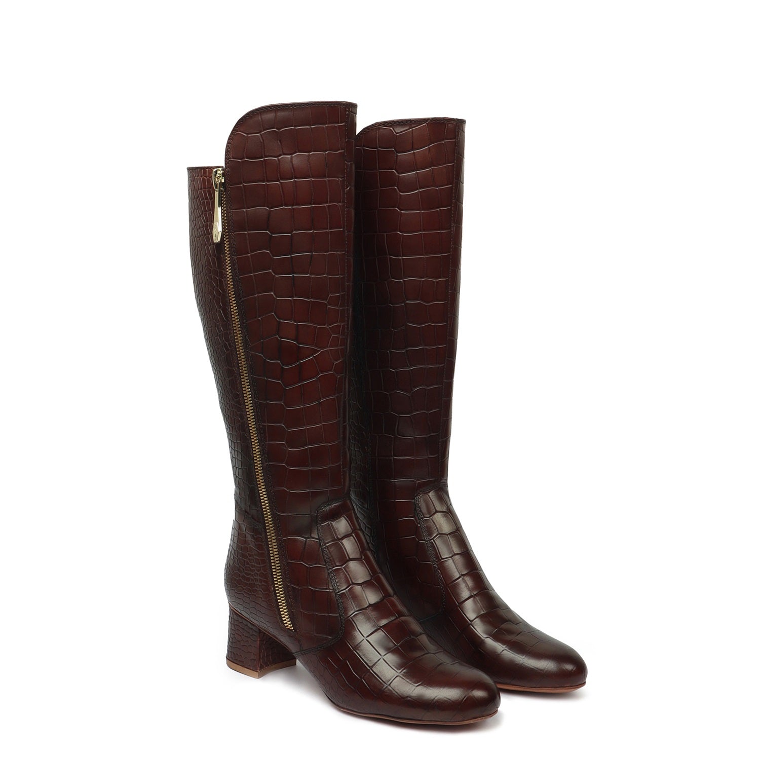 Brown Deep Cut Leather Ladies Long Boots by Brune & Bareskin