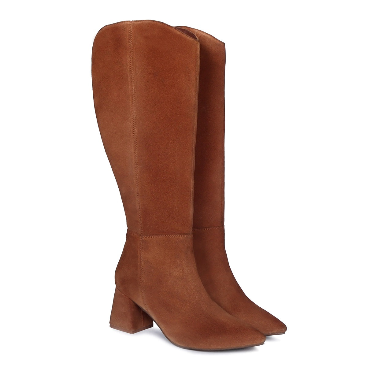 Blocked Heel Adjustable Elastic Pointed Toe Knee-Height Brown Rich Suede Leather Ladies Boots By Brune & Barerskin