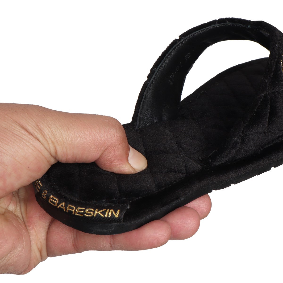 Women V-Strap Black Full Quilted Soft Italian Velvet Slippers By Brune