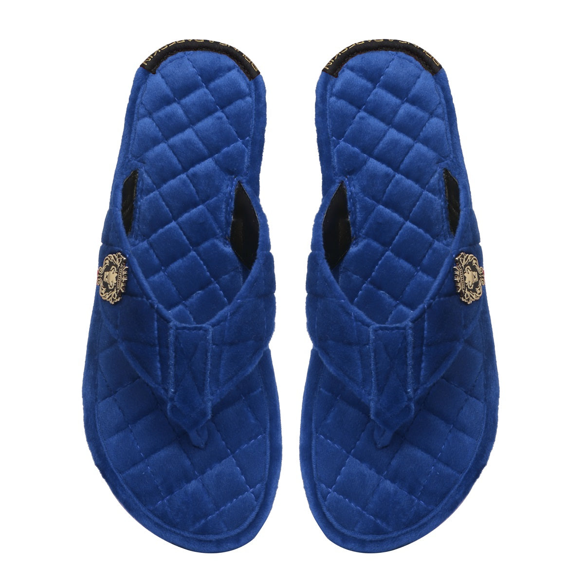 Women V-Strap Blue Full Quilted Soft Italian Velvet Slippers By Brune & Bareskin
