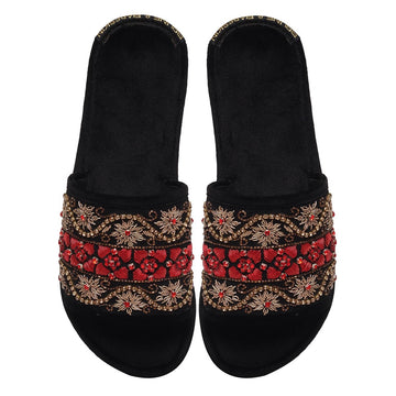 Stone & Zardosi Party Wear Black Slide-In-Slipper by Brune & Bareskin