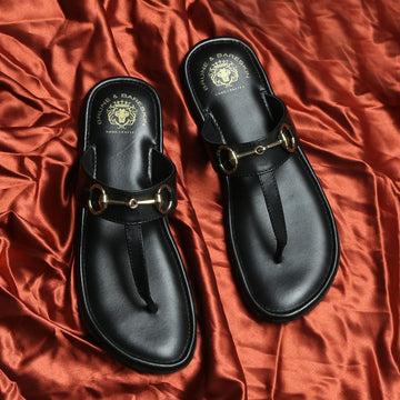 Women's Black Leather Horsebit Slippers By Brune & Bareskin