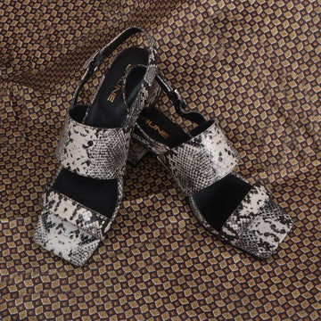 Women Snake Print Leather Slide-In Slippers Double Strap Heeled Sandal By Brune & Bareskin
