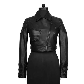 Classic Studded Black Leather Short Ladies Biker Jacket By Brune & Bareskin