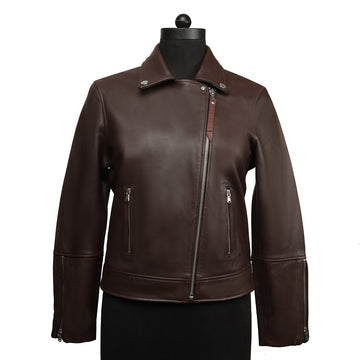 Dark Brown Classic Leather Full Sleeves Biker Jacket For Ladies By Brune & Bareskin