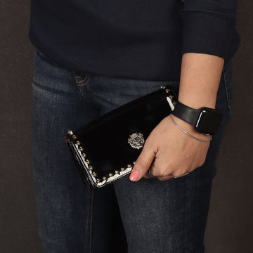 Studded Ladies Clutch/Wallet in Black Patent Leather