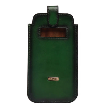 Green Leather Pull Up Strap Mobile Cover by Brune & Bareskin