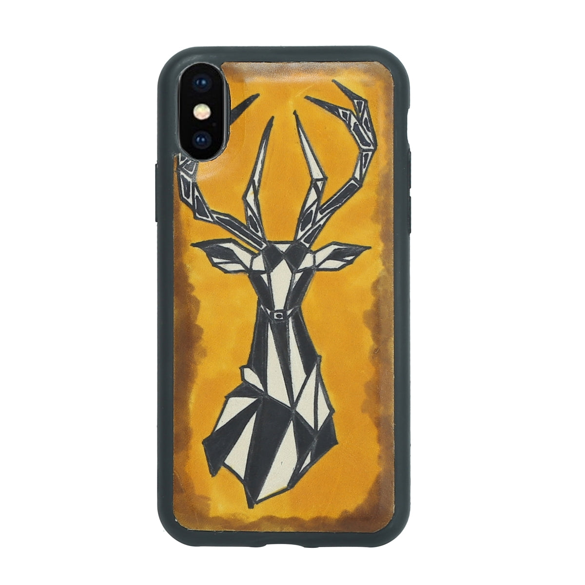 Hand Painted Deer on Yellow Leather Mobile Cover by Brune & Bareskin