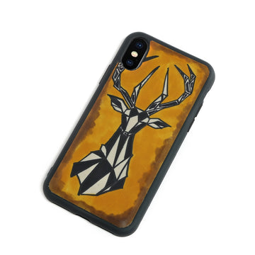 Hand Painted Deer on Yellow Leather Mobile Cover by Brune & Bareskin