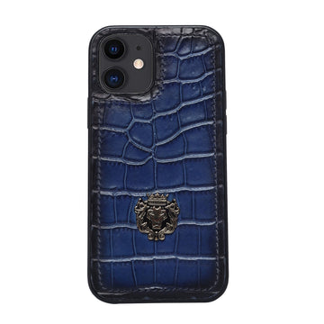 Blue Croco Print Leather Mobile Cover by Brune & Bareskin