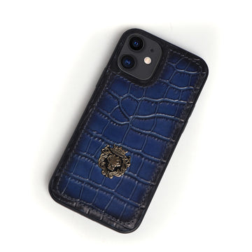 Blue Croco Print Leather Mobile Cover by Brune & Bareskin