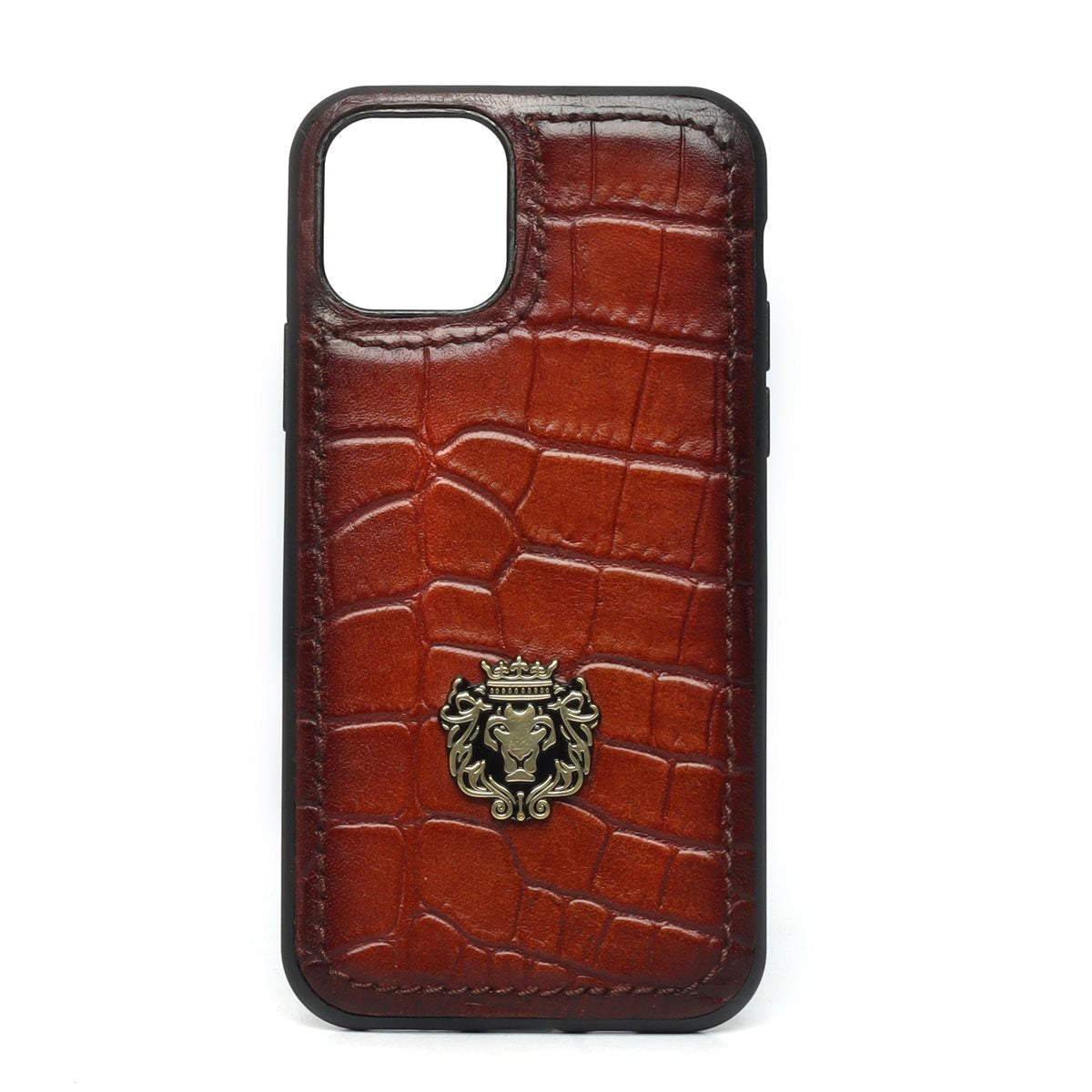 Tan Croco Print Leather Mobile Cover by Brune & Bareskin