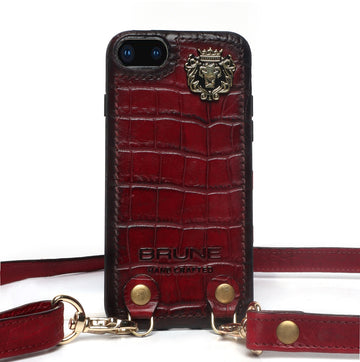 Wine Croco Textured Leather Adjustable Strap Mobile Cover by Brune & Bareskin