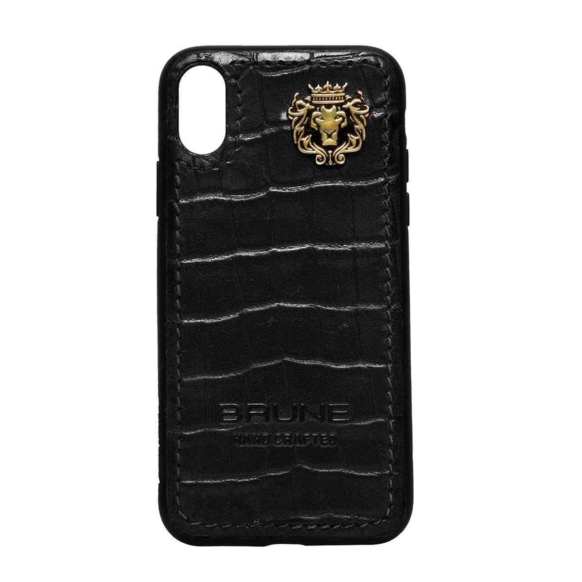 Black Croco Textured Leather Stitched Corner Mobile Cover by Brune & Bareskin
