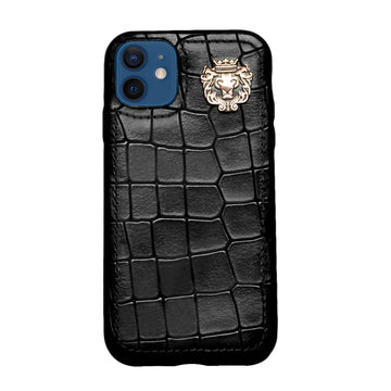 Black Deep Cut Croco Textured Leather Mobile Cover by Brune & Bareskin