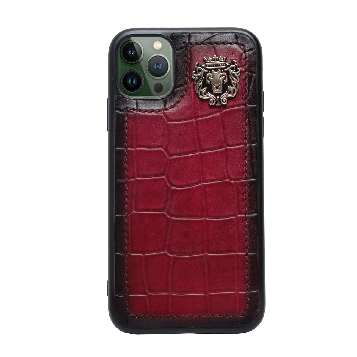 Pink Deep Cut Croco Textured Leather Mobile Cover by Brune & Bareskin