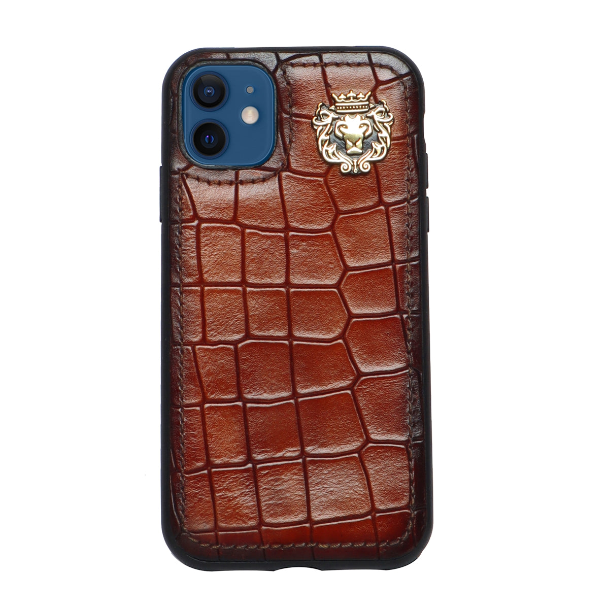 Deep Cut Tan Croco Textured Leather Mobile Cover by Brune & Bareskin